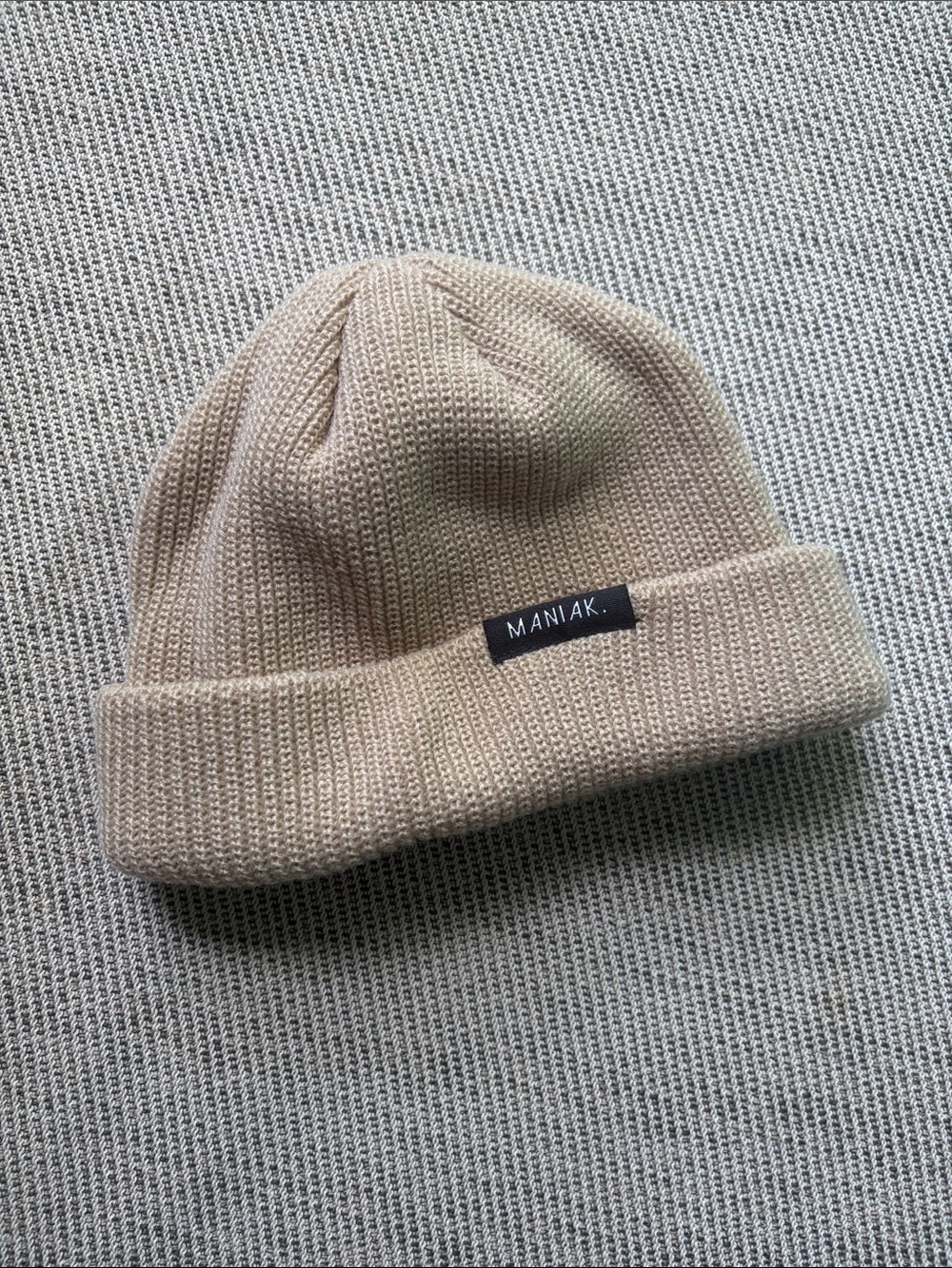 Classic Fold Cuff Beanie Hat in Beige